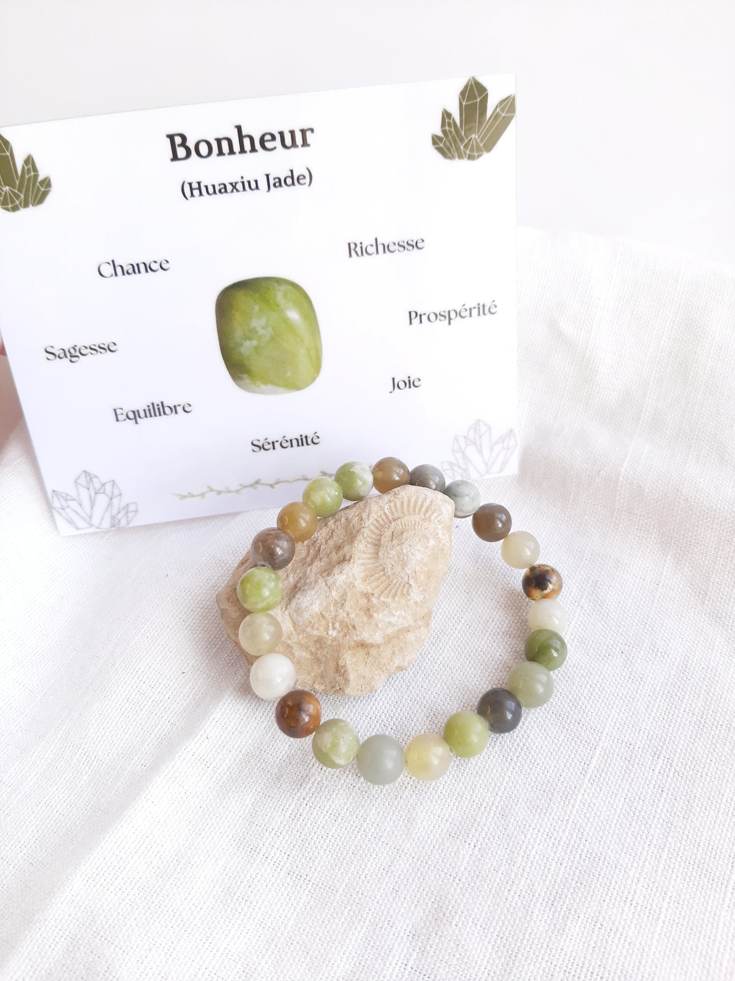 Présentation du bracelet avec sa carte de lithothérapie