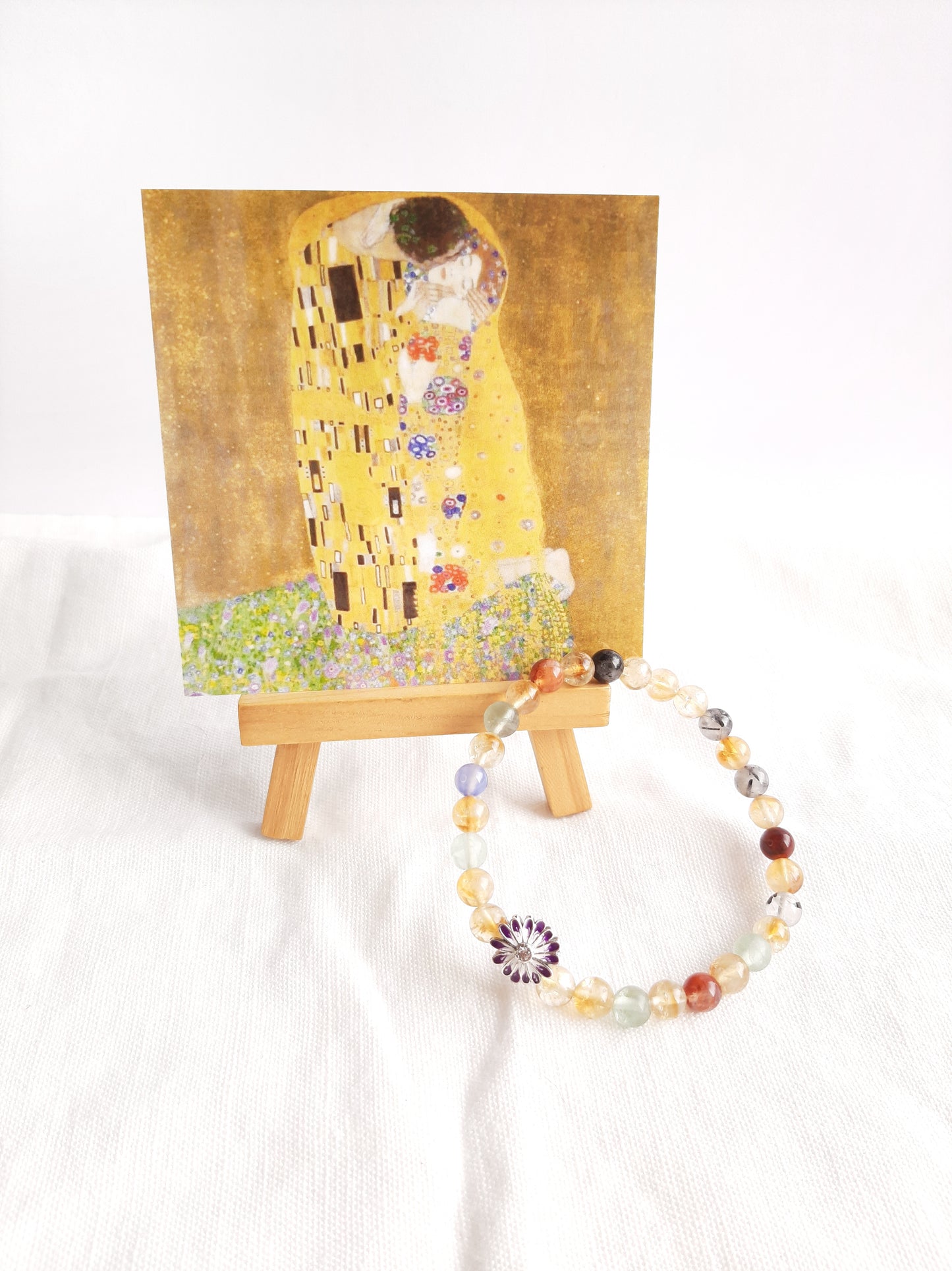 Bracelet "Le Baiser" de Gustave Klimt avec sa breloque perle en argent 925