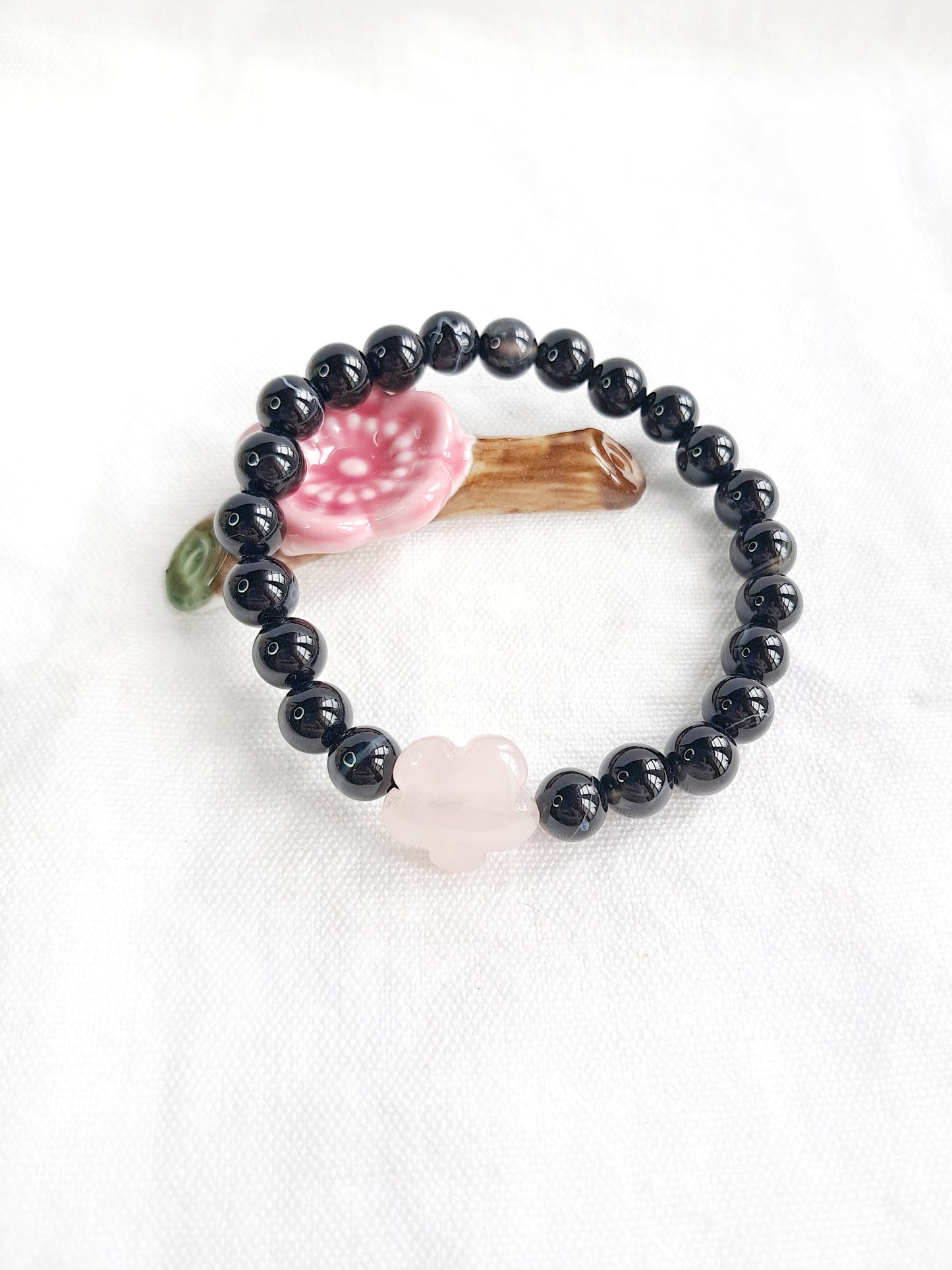 Bracelet en agate et quartz rose