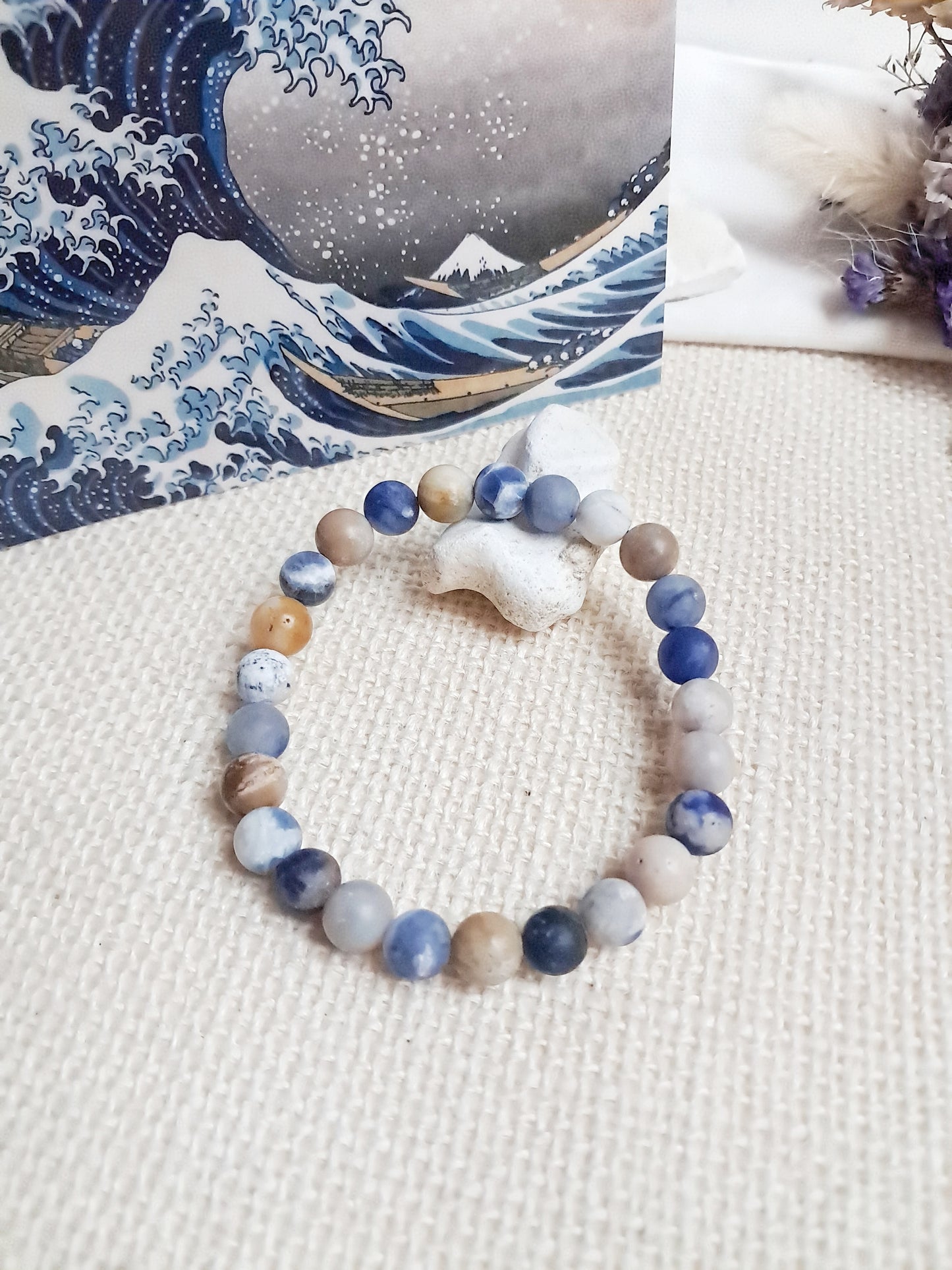 Bracelet inspiré de "La Grande Vague de Kanagawa" d'Hokusai 8mm - exposition Nantes 2025