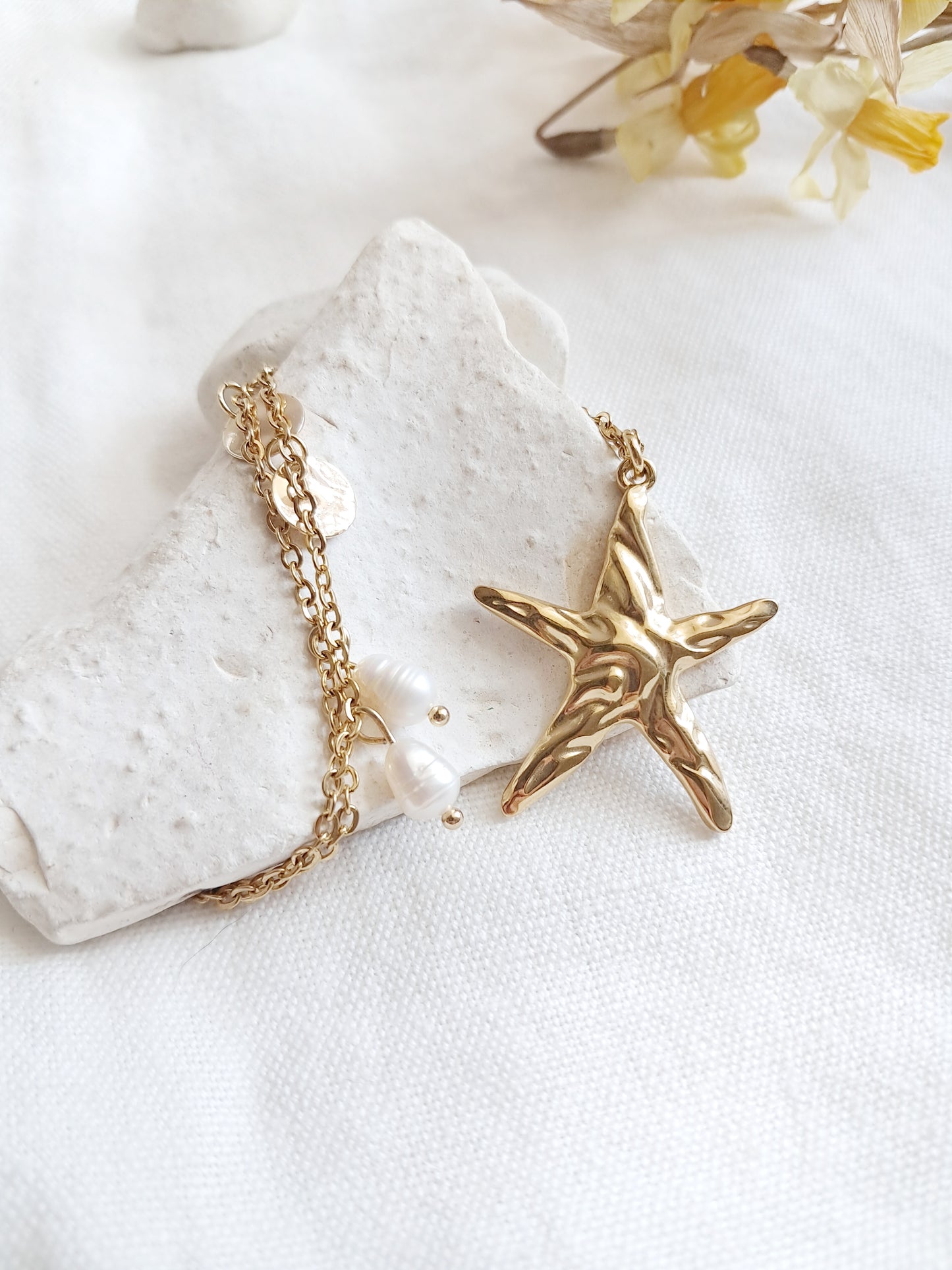Collier étoile de mer et perles d'eau douce