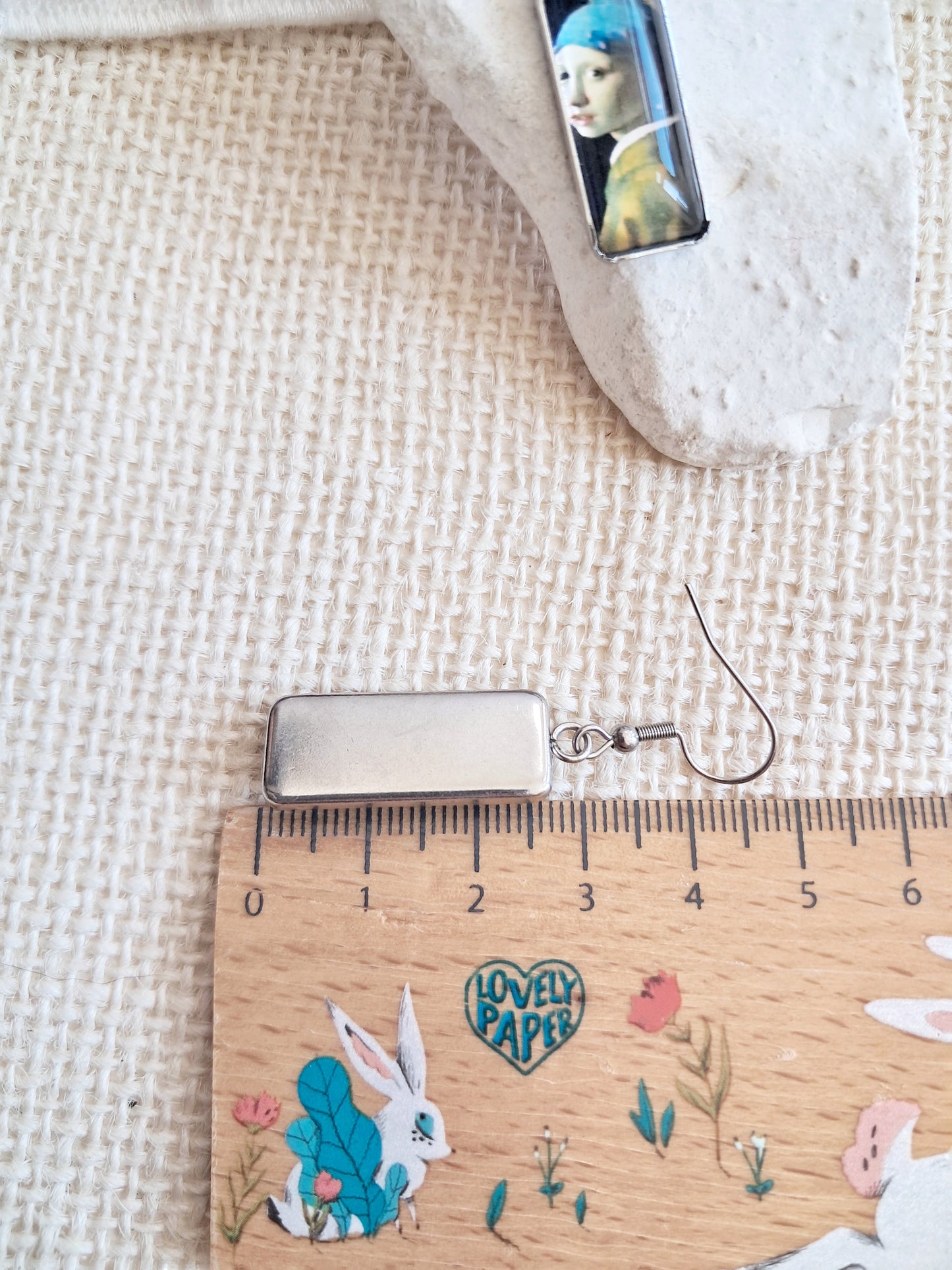 Boucles d'oreilles rectangulaires "La jeune fille à la perle" de Vermeer