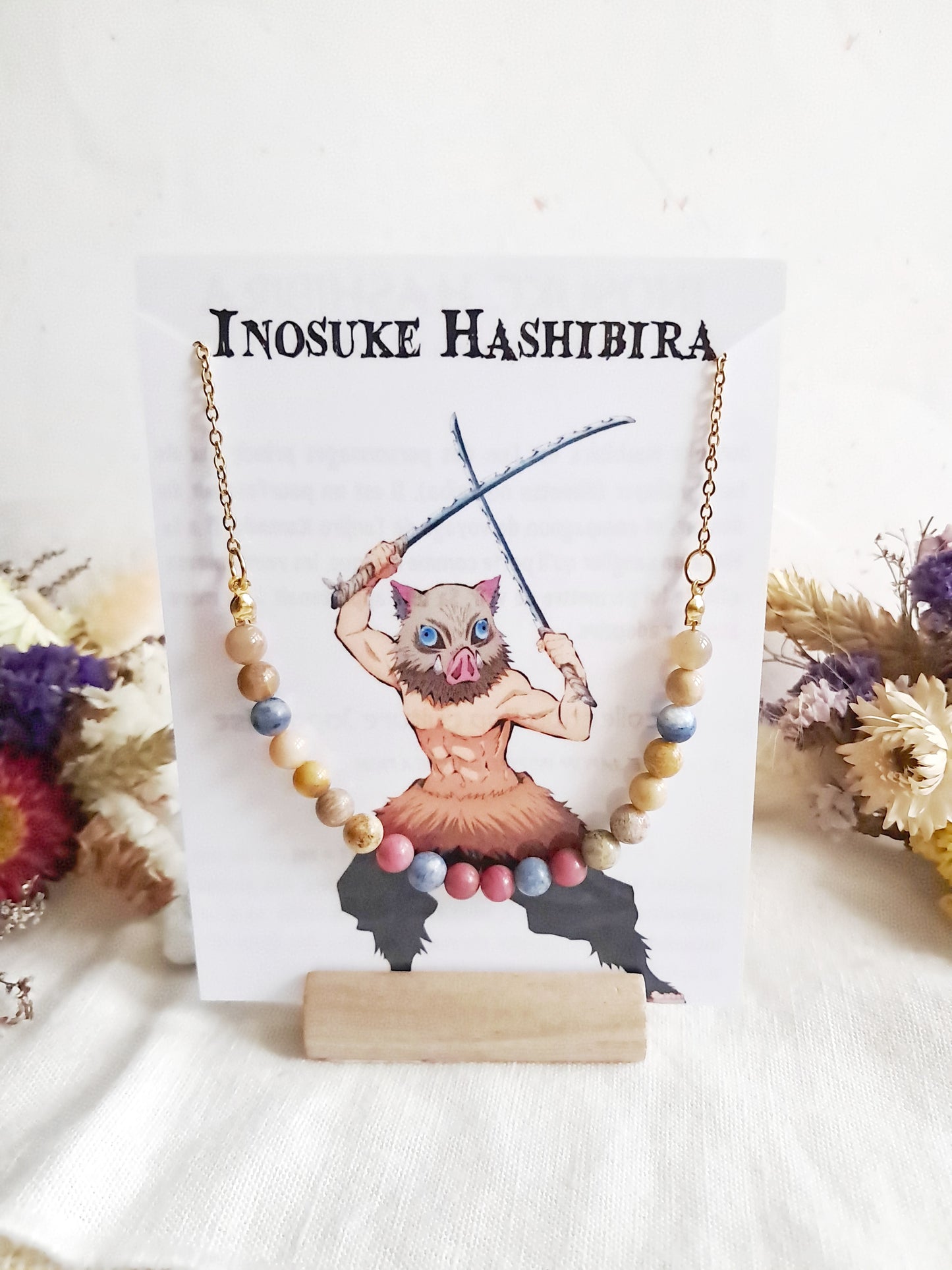 Collier Inosuke Hashibira en acier inoxydable et pierres naturelles