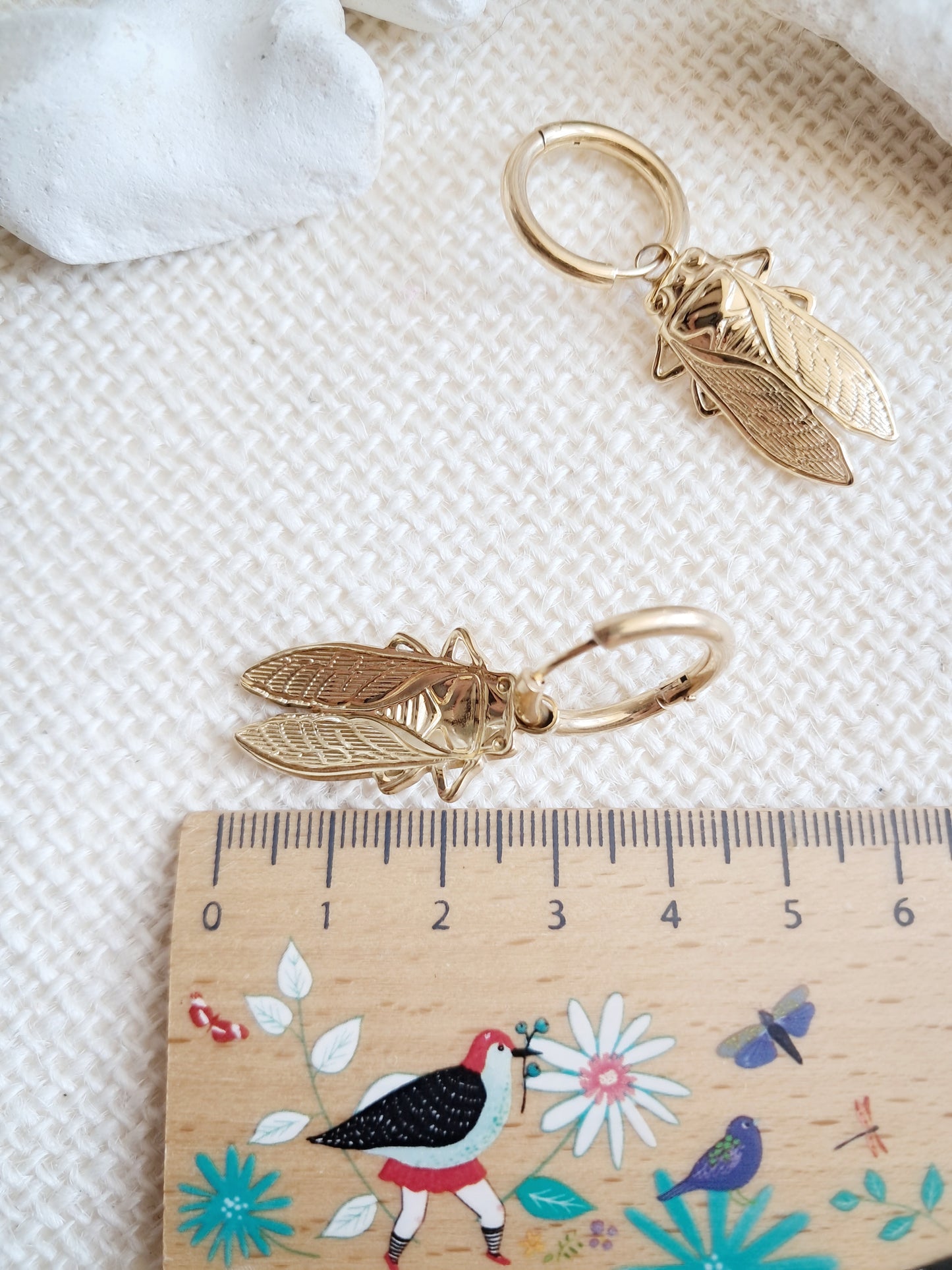 Boucles d'oreilles créoles cigales en acier inoxydable doré