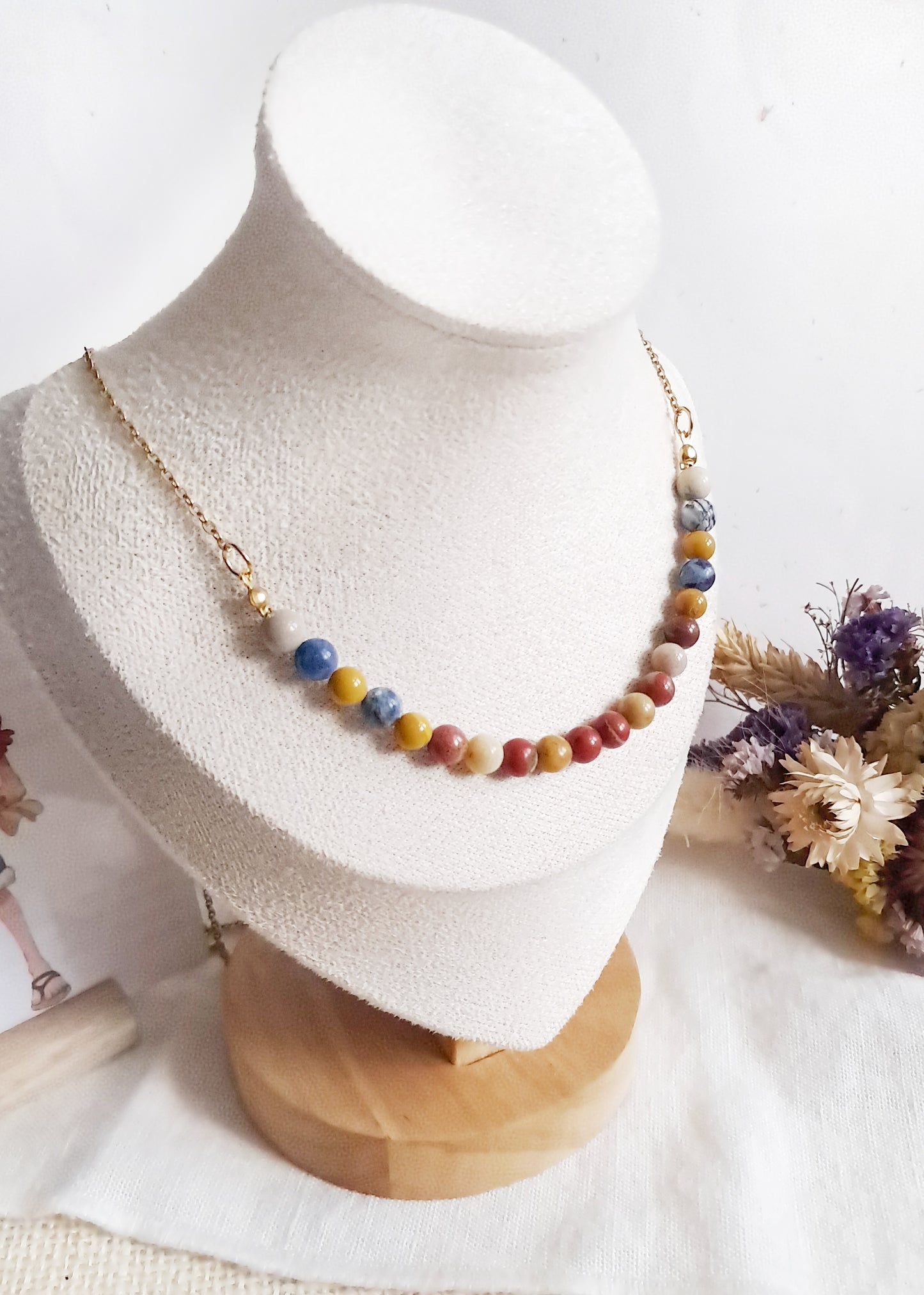 Beaded chain inspired by the print "Viewing Cherry Blossoms in Ueno"