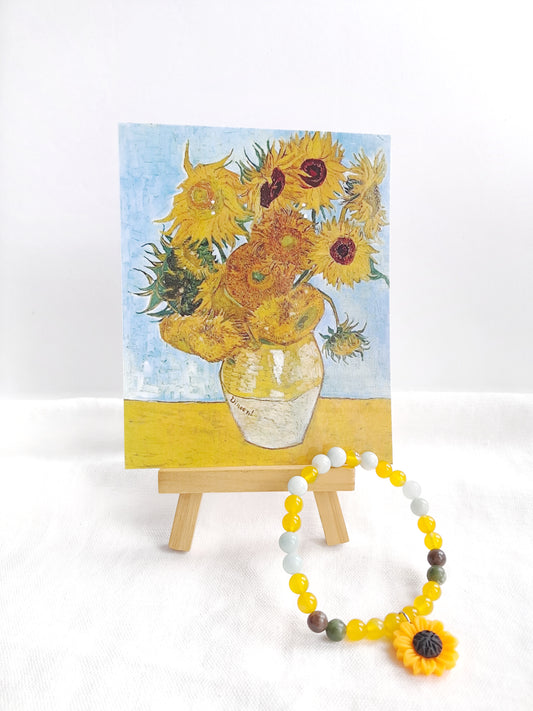 Bracelet inspiré des "Tournesols" de Vincent Van Gogh avec sa breloque en résine