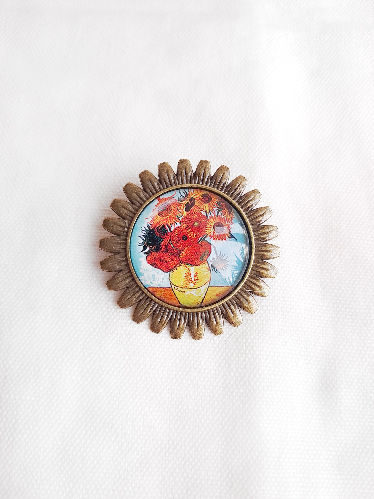 Broche cabochon fleur - Van Gogh "Tournesols"