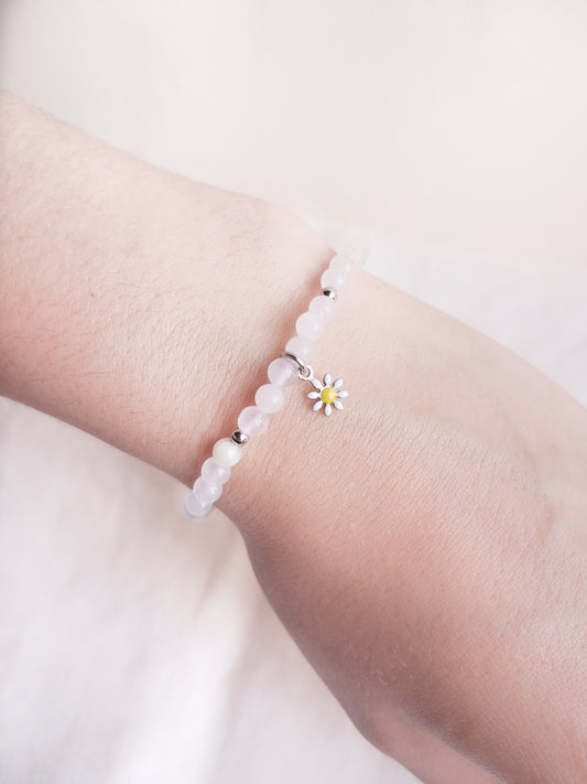 Bracelet marguerite en quartz rose