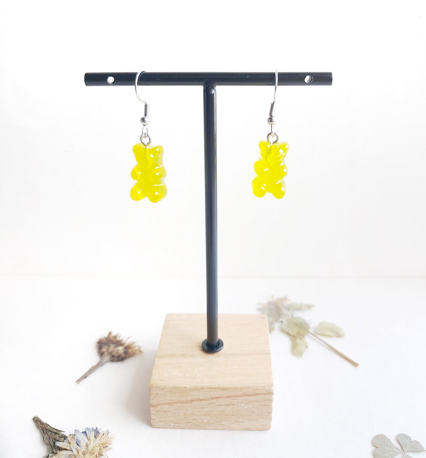 Boucles d'oreilles bonbons nounours jaunes