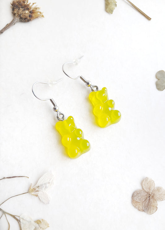 Boucles d'oreilles bonbons nounours jaunes