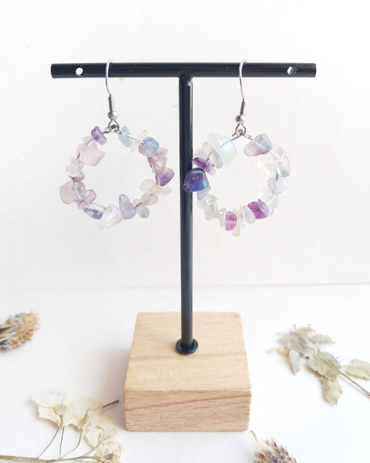 Boucles d'oreilles créoles en fluorite 