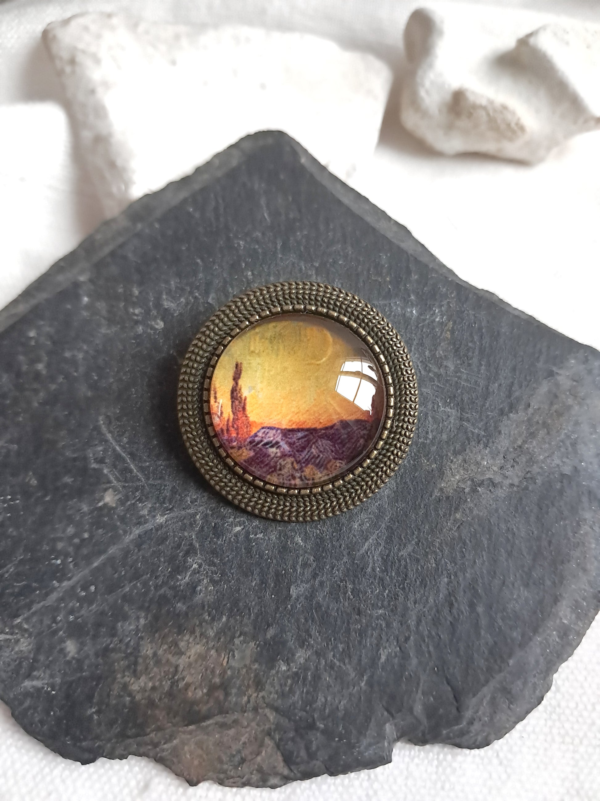 Broche cabochon œuvre de Van Gogh 