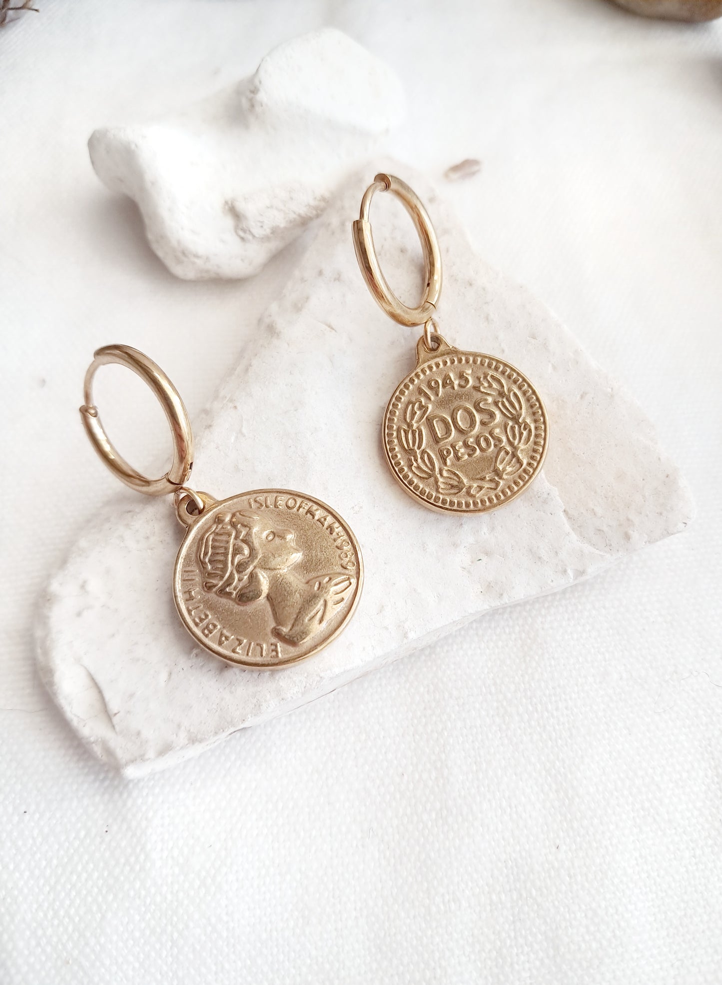 Boucles d'oreilles créoles pièces de monnaie reine Elisabeth