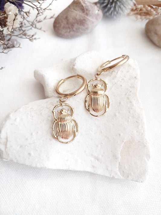 Boucles d'oreilles créoles scarabées en acier inoxydable doré
