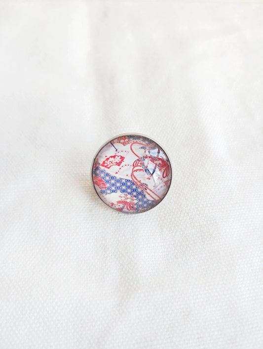 Broche cabochon motif japonais