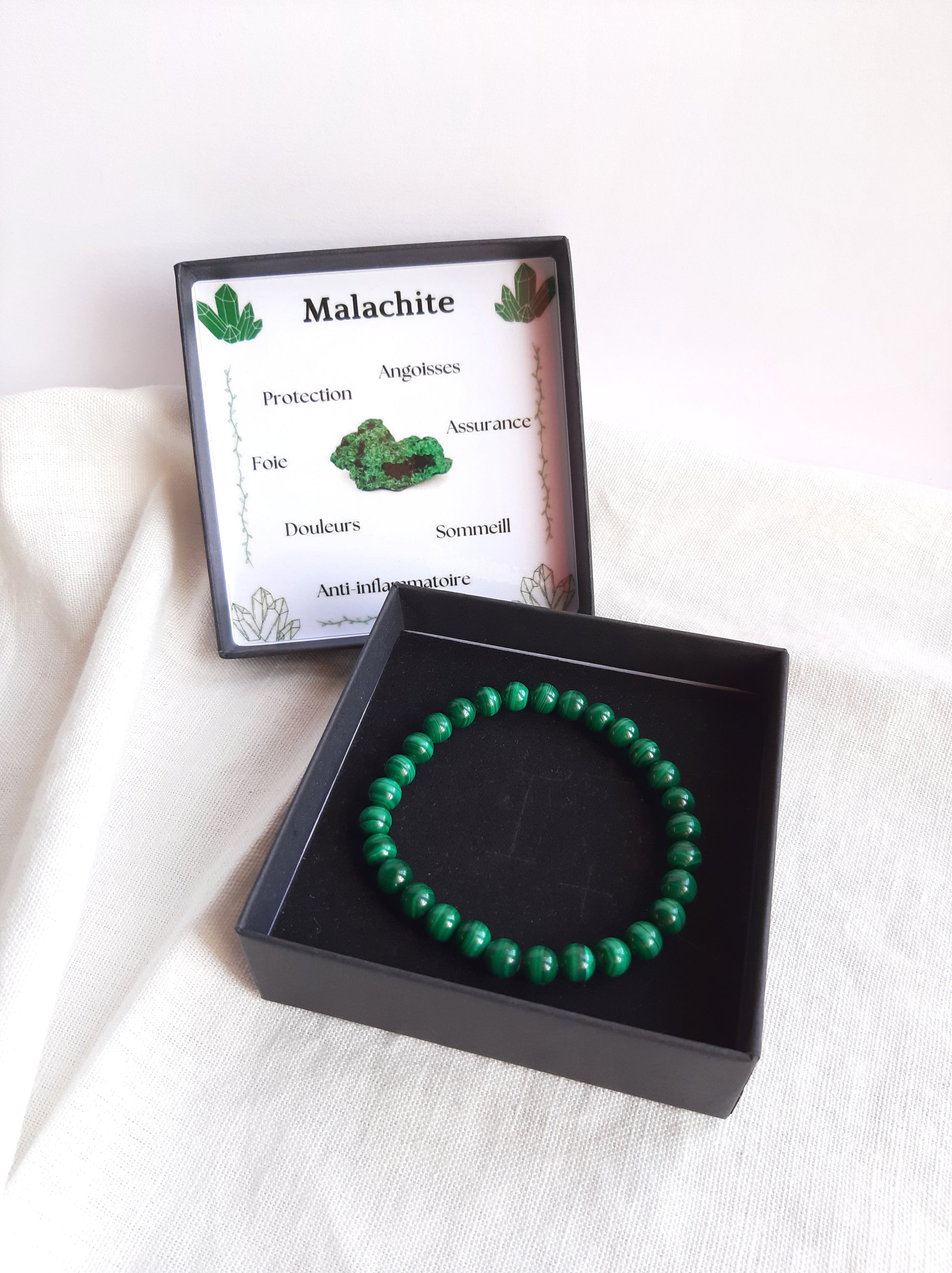 bracelet en malachite dans sa boîte