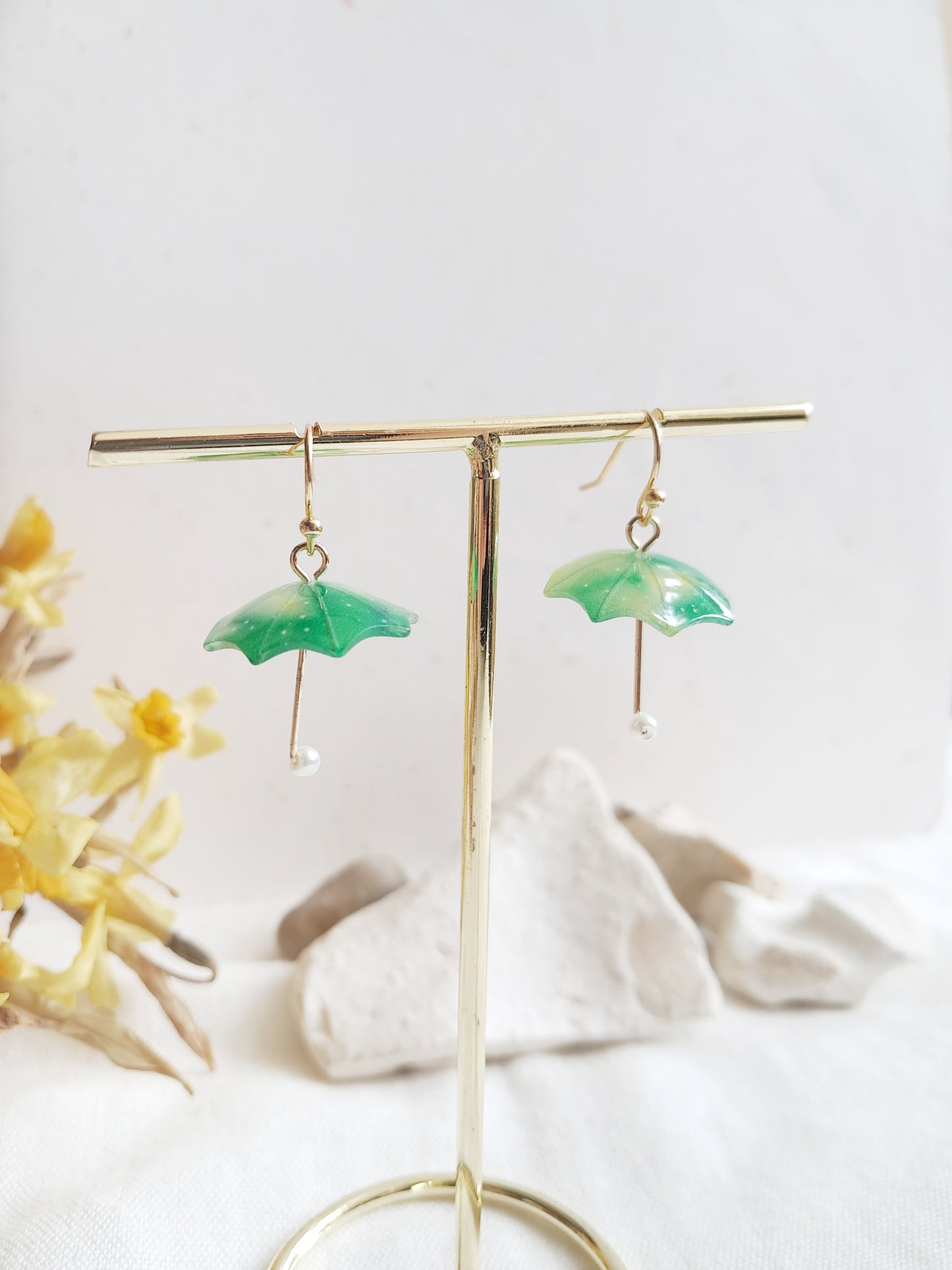 Boucles d'oreilles parapluies verts
