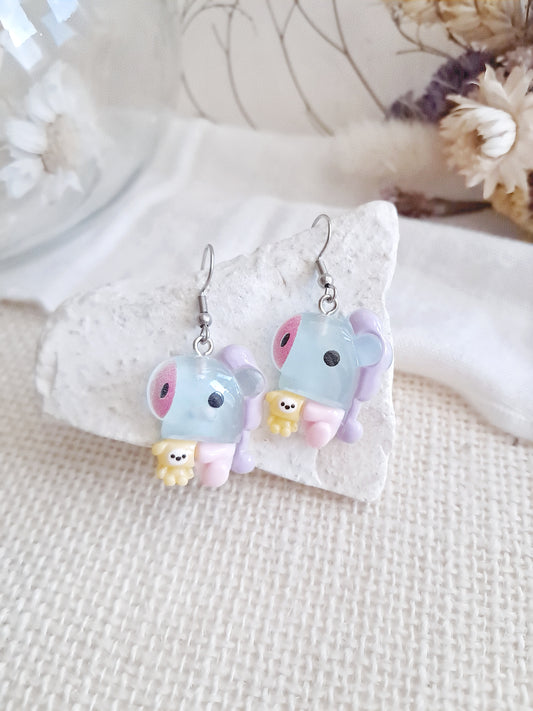 Boucles d'oreilles pendantes BT21 BTS Mang et Chimmy