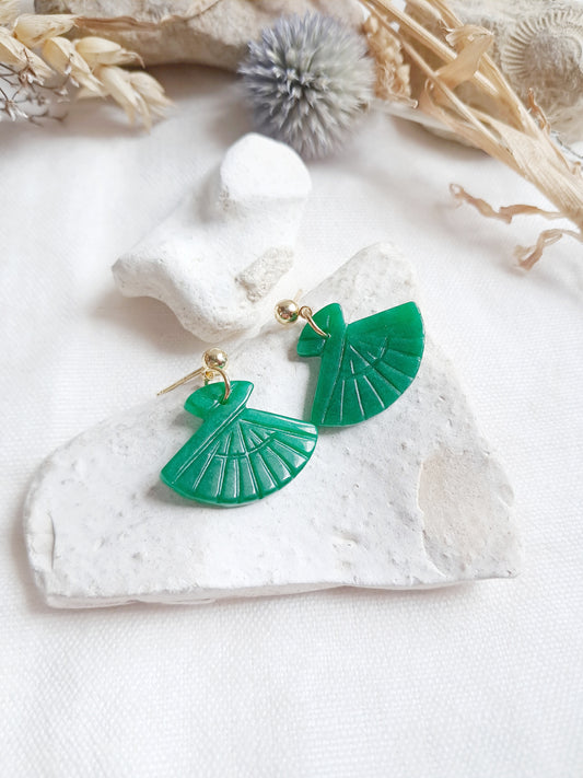 Boucles d'oreilles éventails en jade