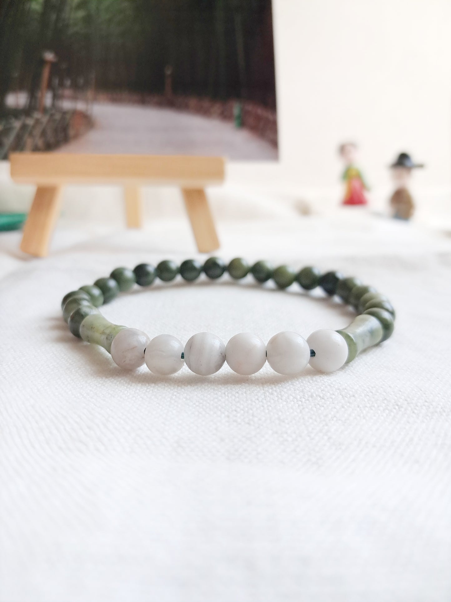Bracelet Bambou (대나무) en jade et agate