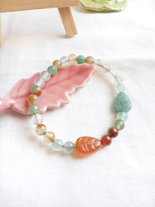 Bracelet feuilles Danpung (단풍) en agate et aventurine