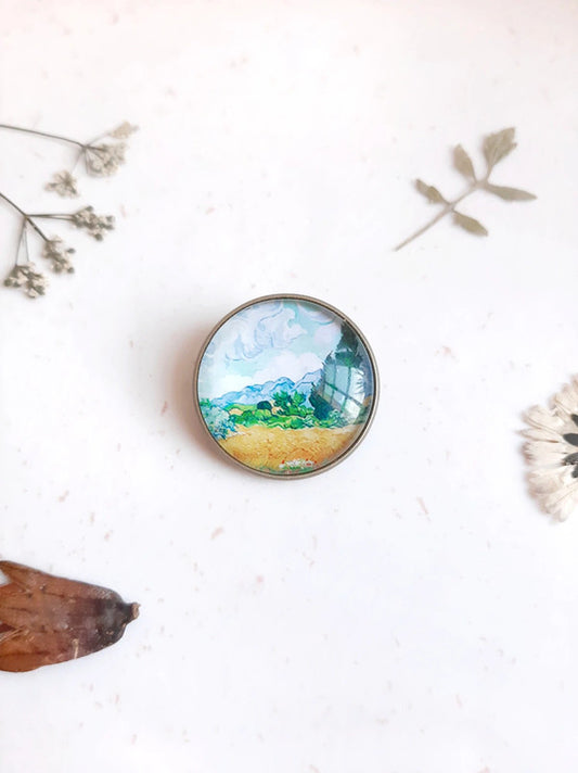 Broche Van Gogh "Champ de blé avec cyprès"