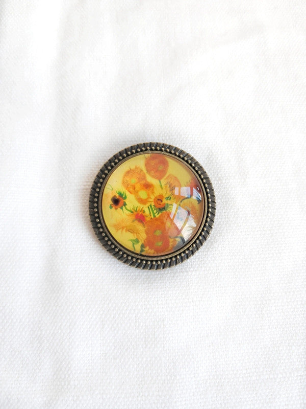 Broche cabochon "Les tournesols" de Van Gogh