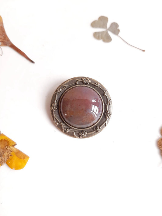 Broche fleurs de cerisier en agate indienne