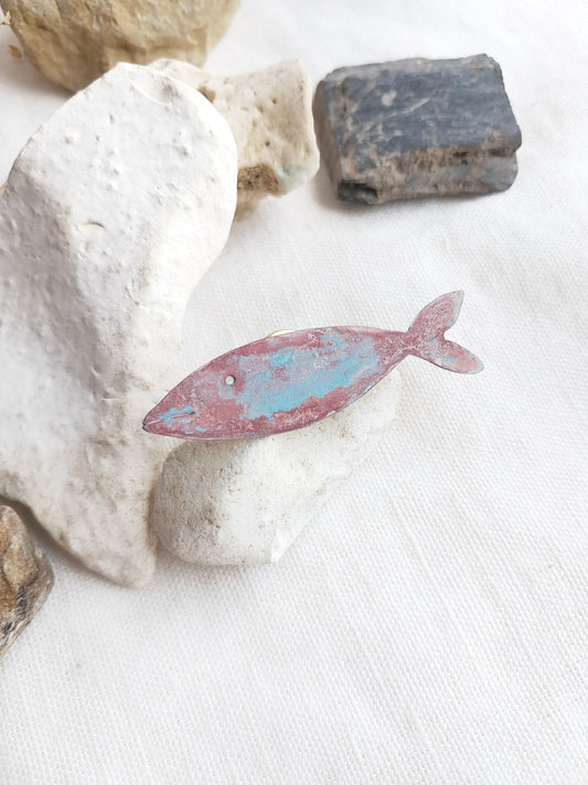 Broche poisson laiton et patine 