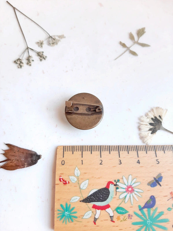 Broche couple d'oiseaux et fleurs roses