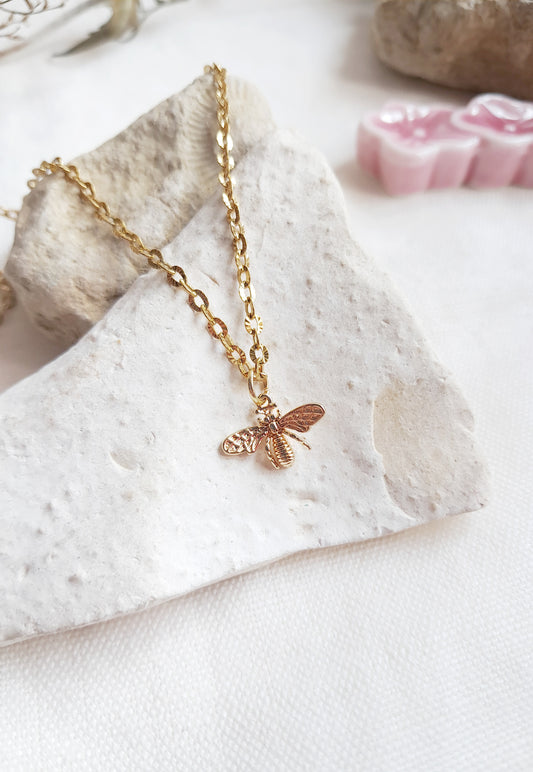 Collier abeille en acier inoxydable doré