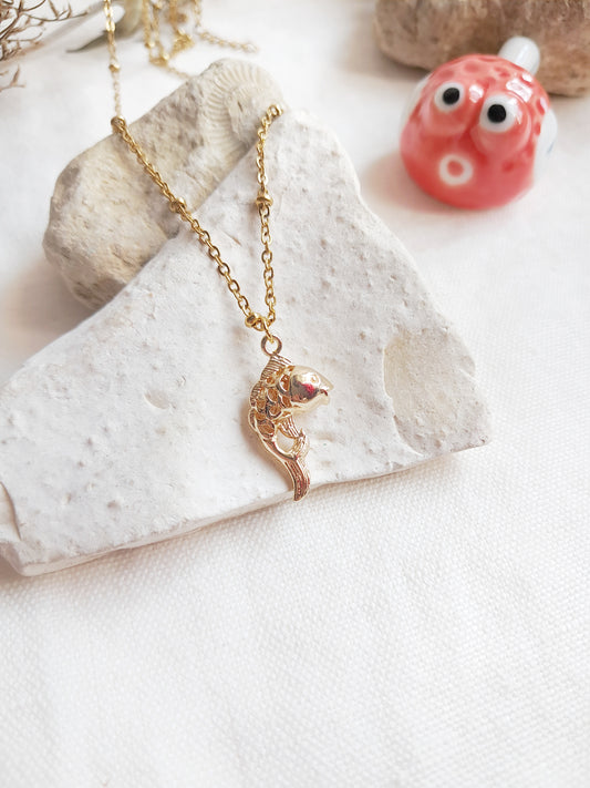 Collier carpe koï en acier inoxydable doré