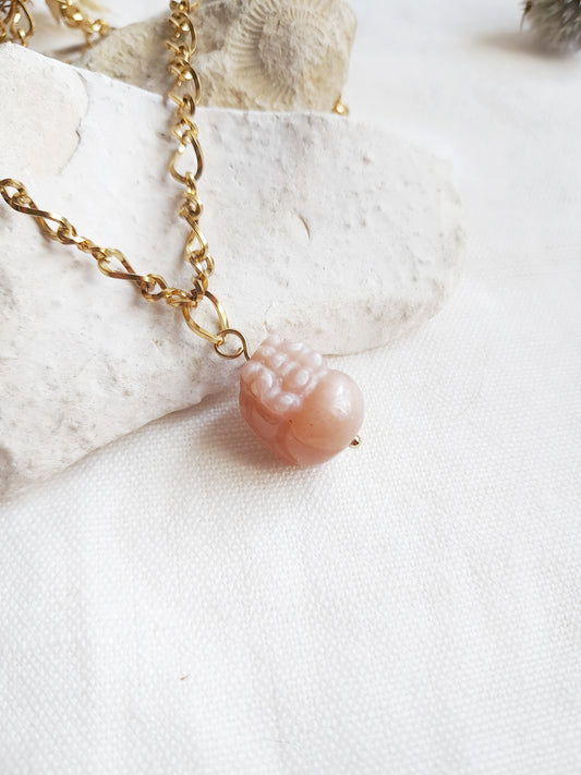 Collier pixiu en pierre du soleil et en acier inoxydable doré