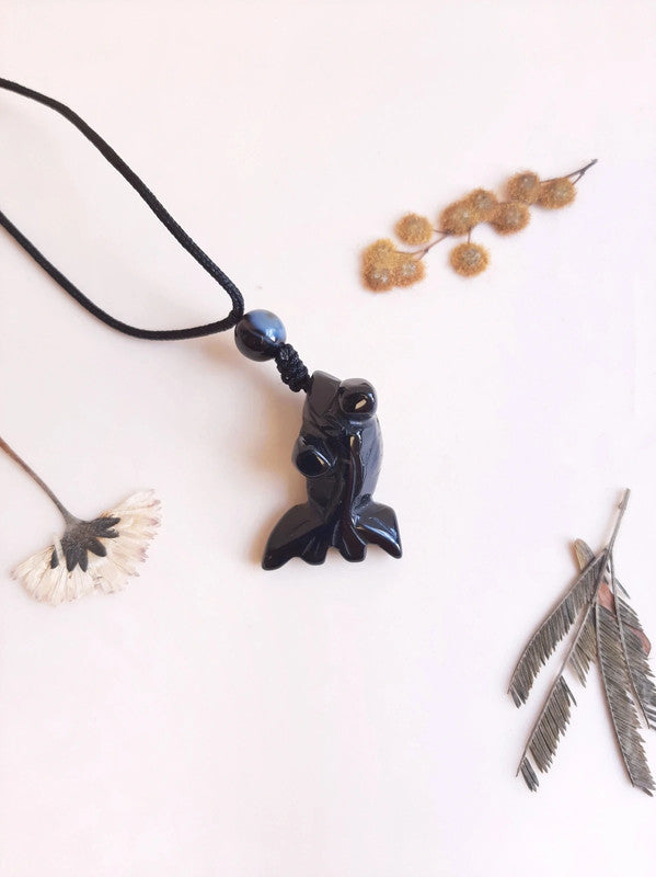 Collier poisson en agate noire