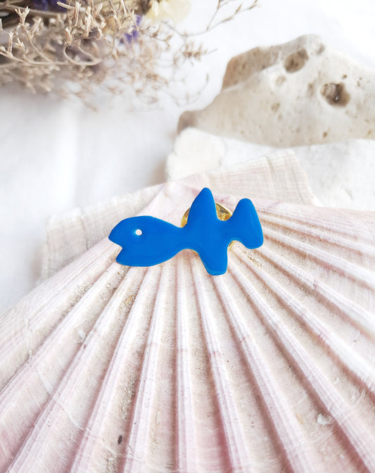 Pin's poisson bleu en laiton