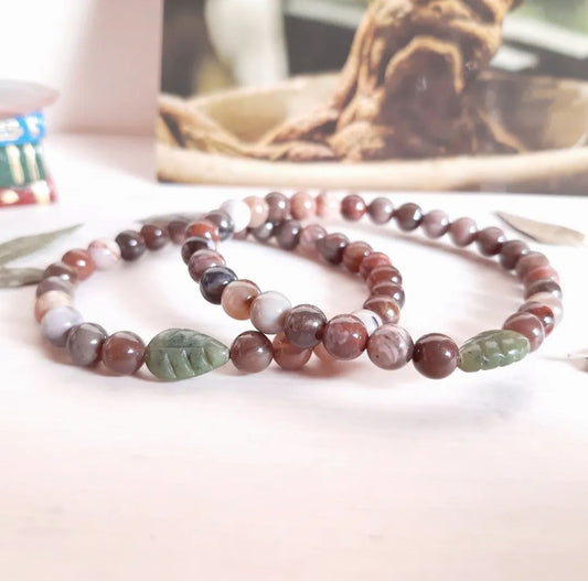 Bracelet Mandragore avec sa feuille en jade vert