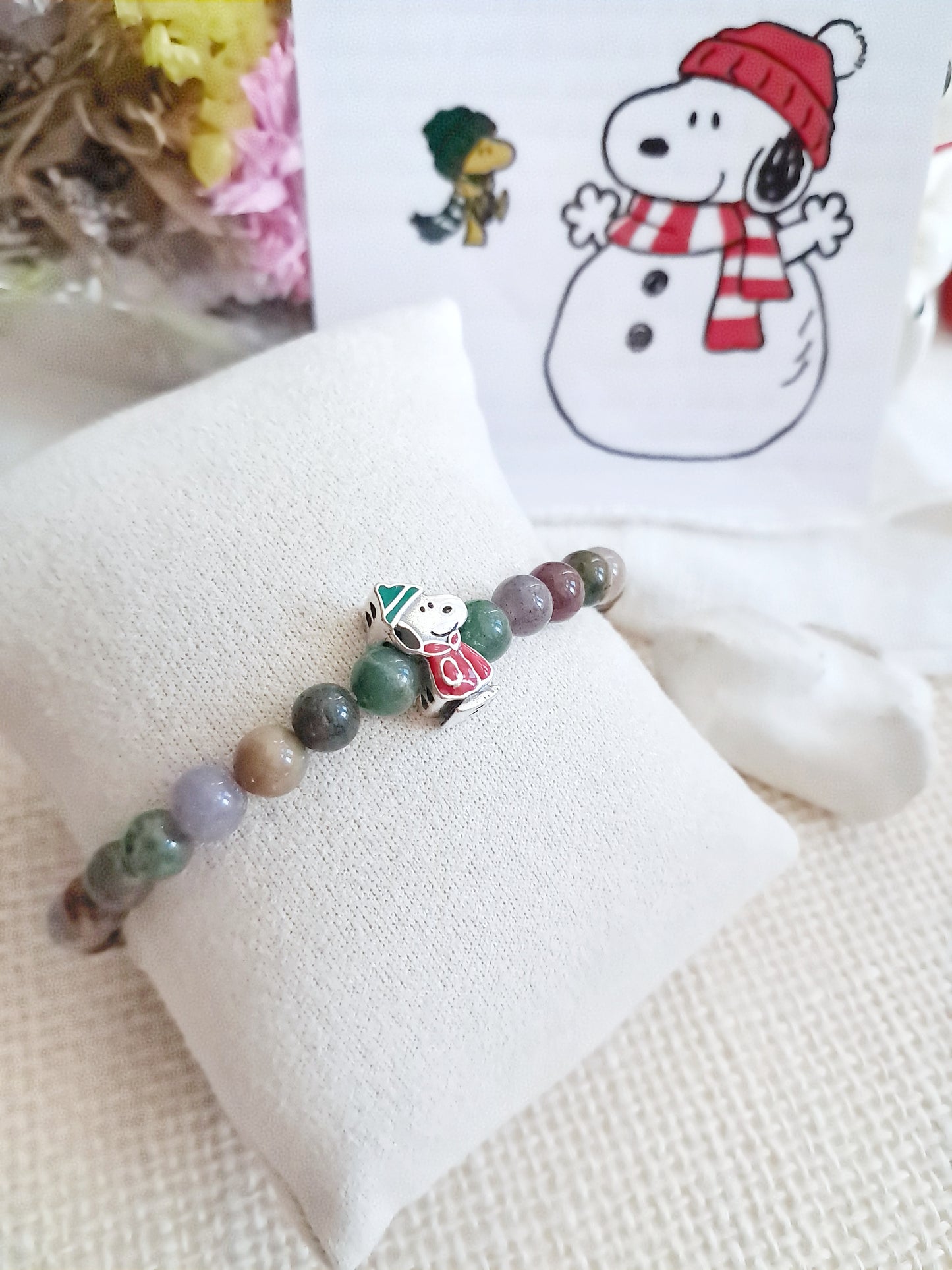 Bracelet Snoopy en doudoune avec sa breloque en argent 925