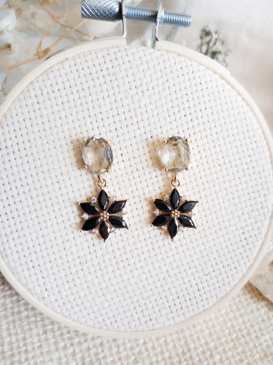 Boucles d'oreilles pendantes fleurs noires