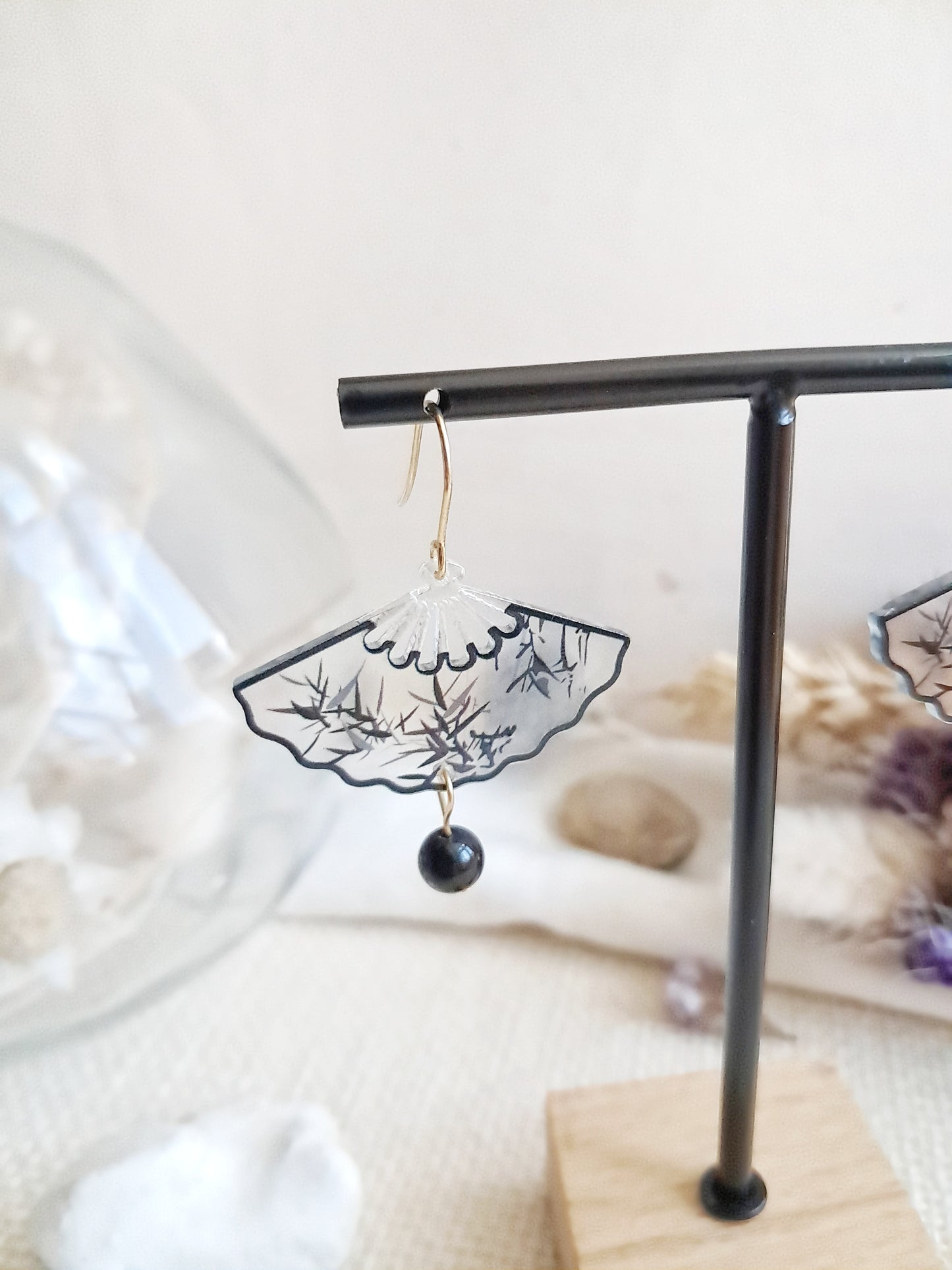 Boucles d'oreilles éventails noirs