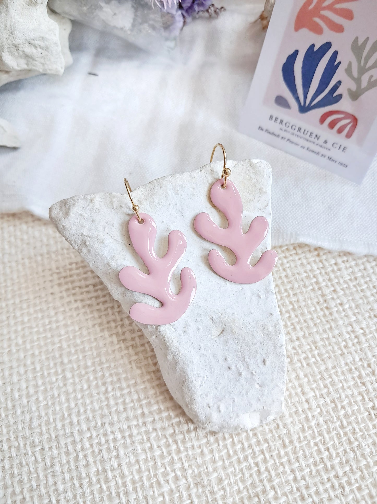 Boucles d'oreilles algues roses inspiration Matisse