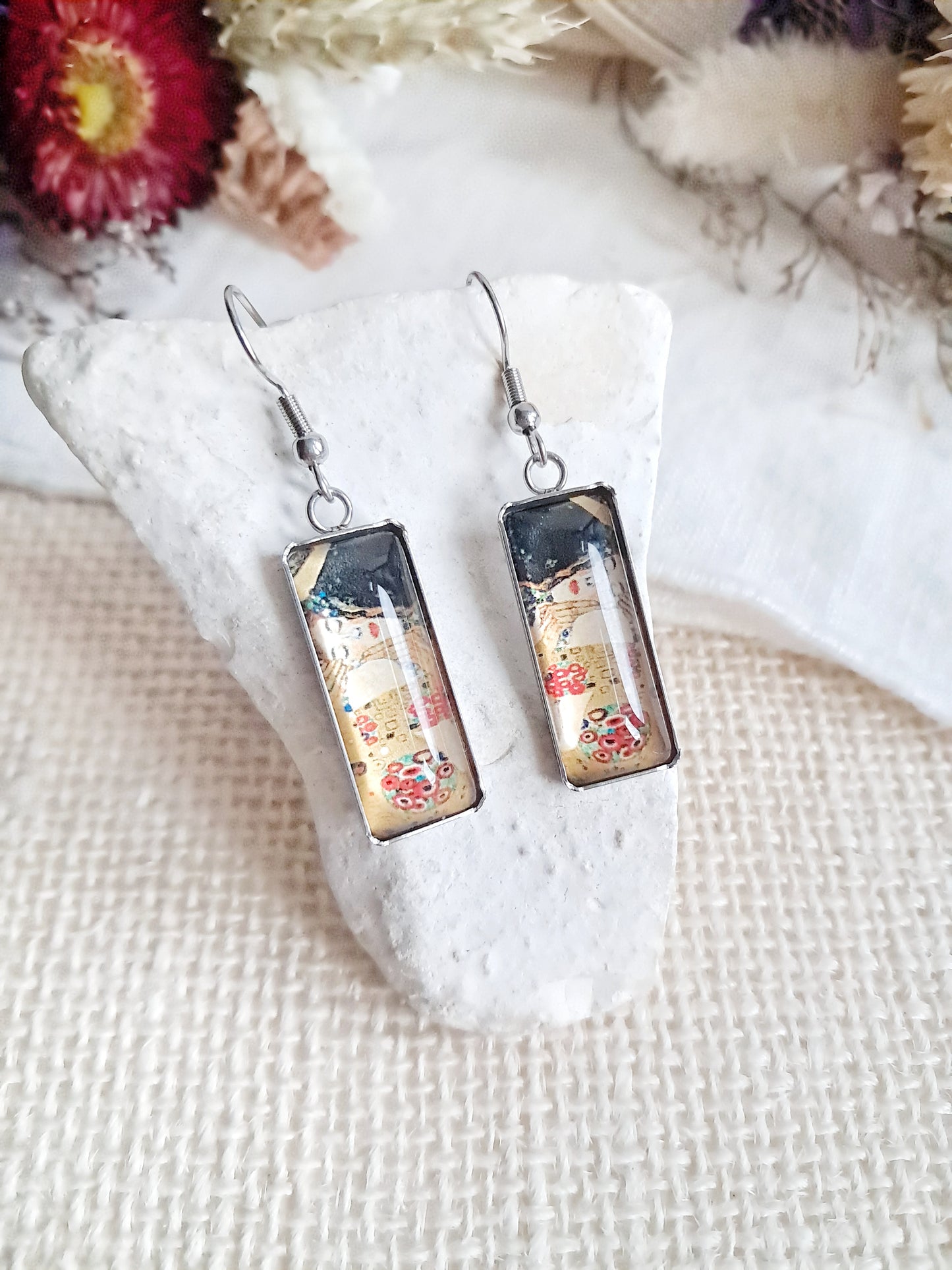 Boucles d'oreilles rectangulaires "Le baiser" de Gustave Klimt