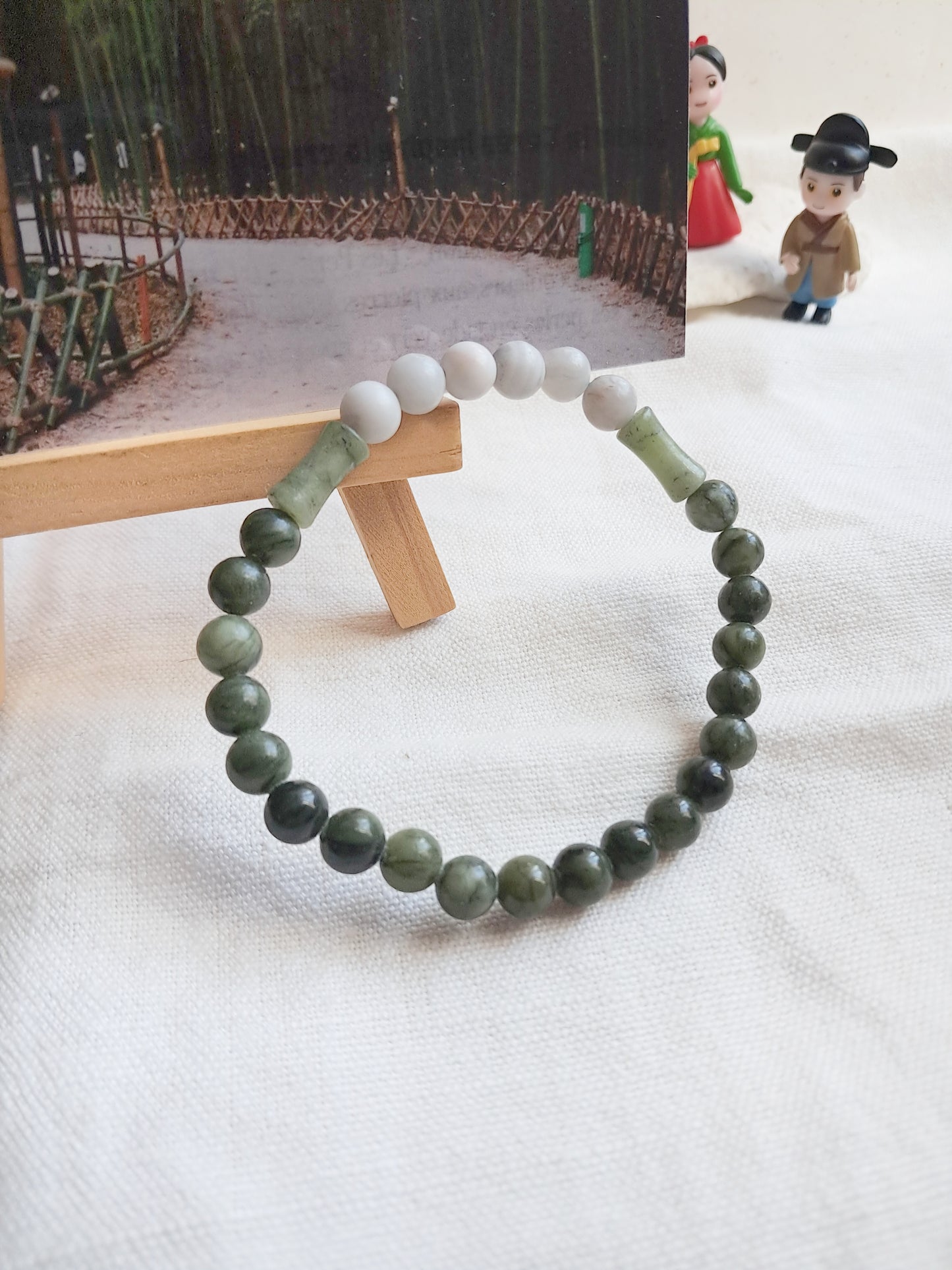 Bracelet Bambou (대나무) en jade et agate