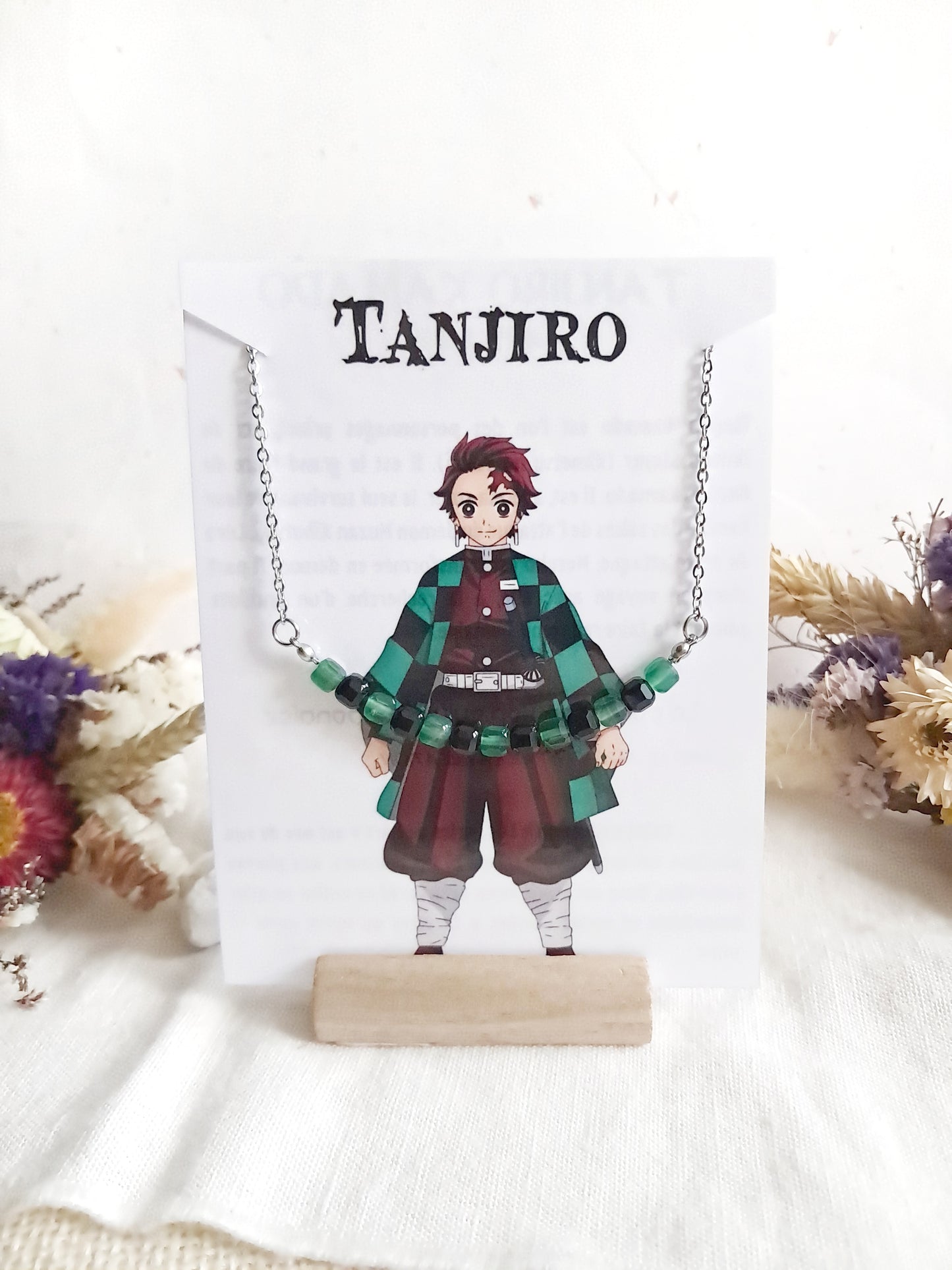 Collier Tanjiro en acier inoxydable et pierres naturelles