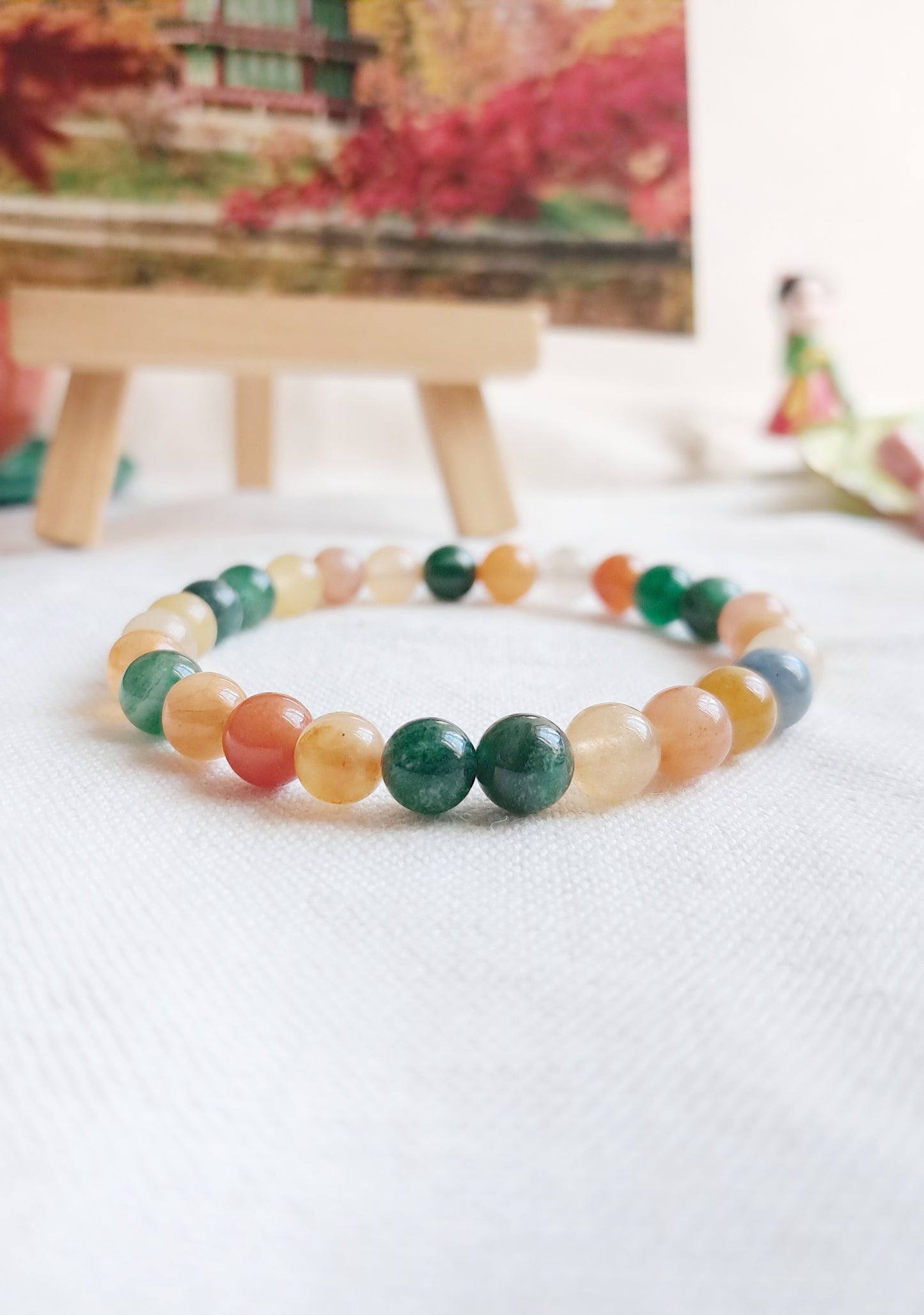 Bracelet Hyangwonjeong (향원정)  ou "Pavillon du Lotus" en lépidolite et jade