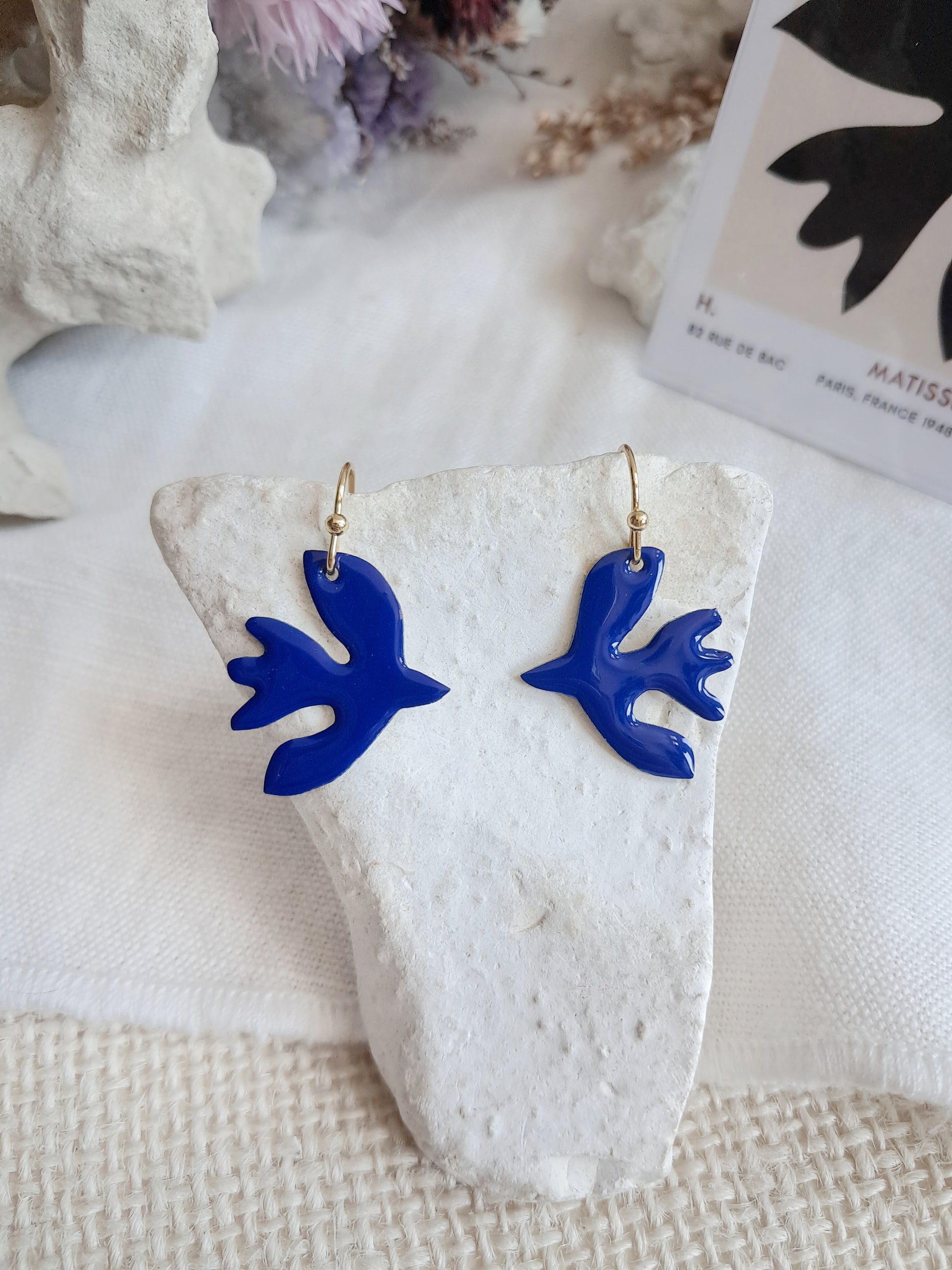 Boucles d'oreilles oiseaux bleus inspirés de Matisse