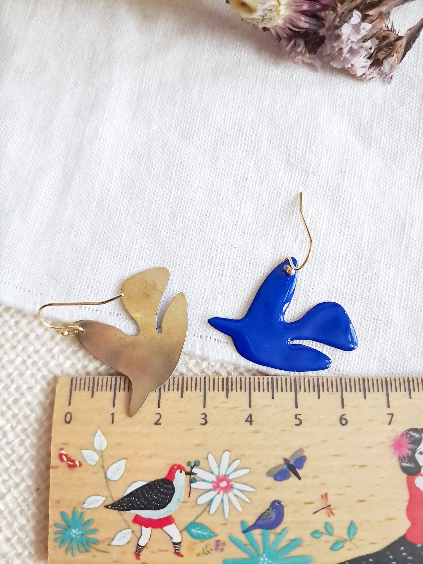 Boucles d'oreilles oiseaux bleus inspirés de Matisse