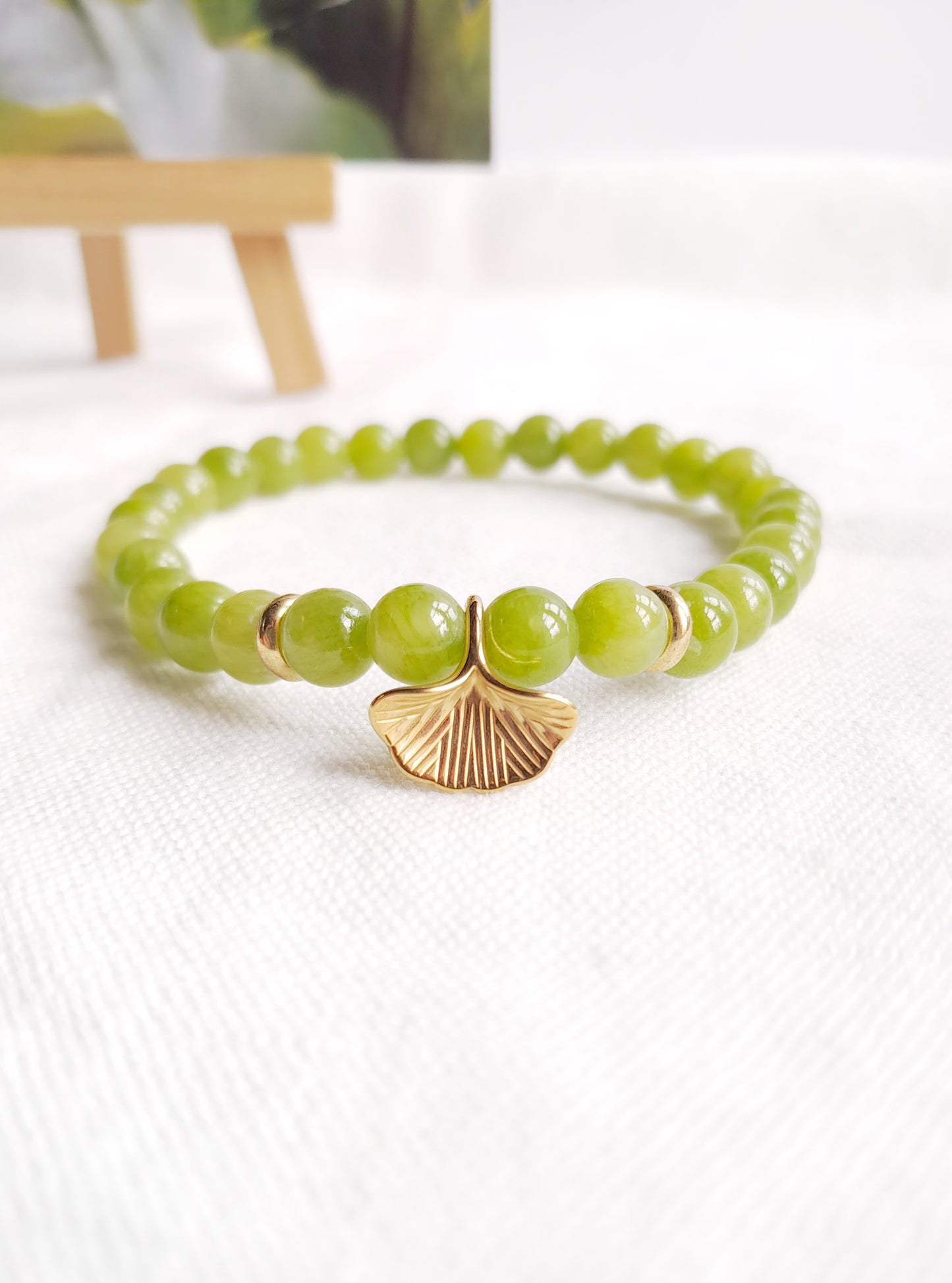 Bracelet Ginkgo en jade et acier inoxydable