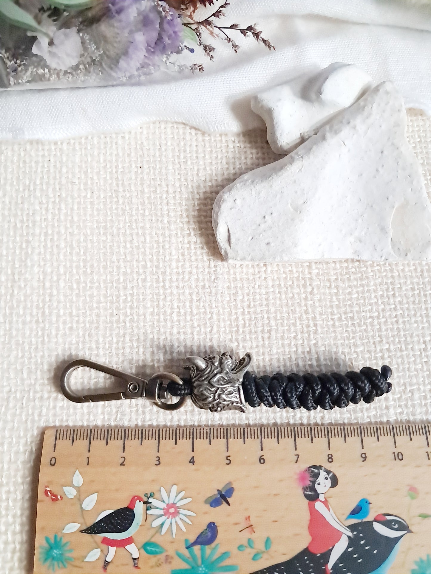 Porte-clés masque de fantôme japonais Hannya en laiton