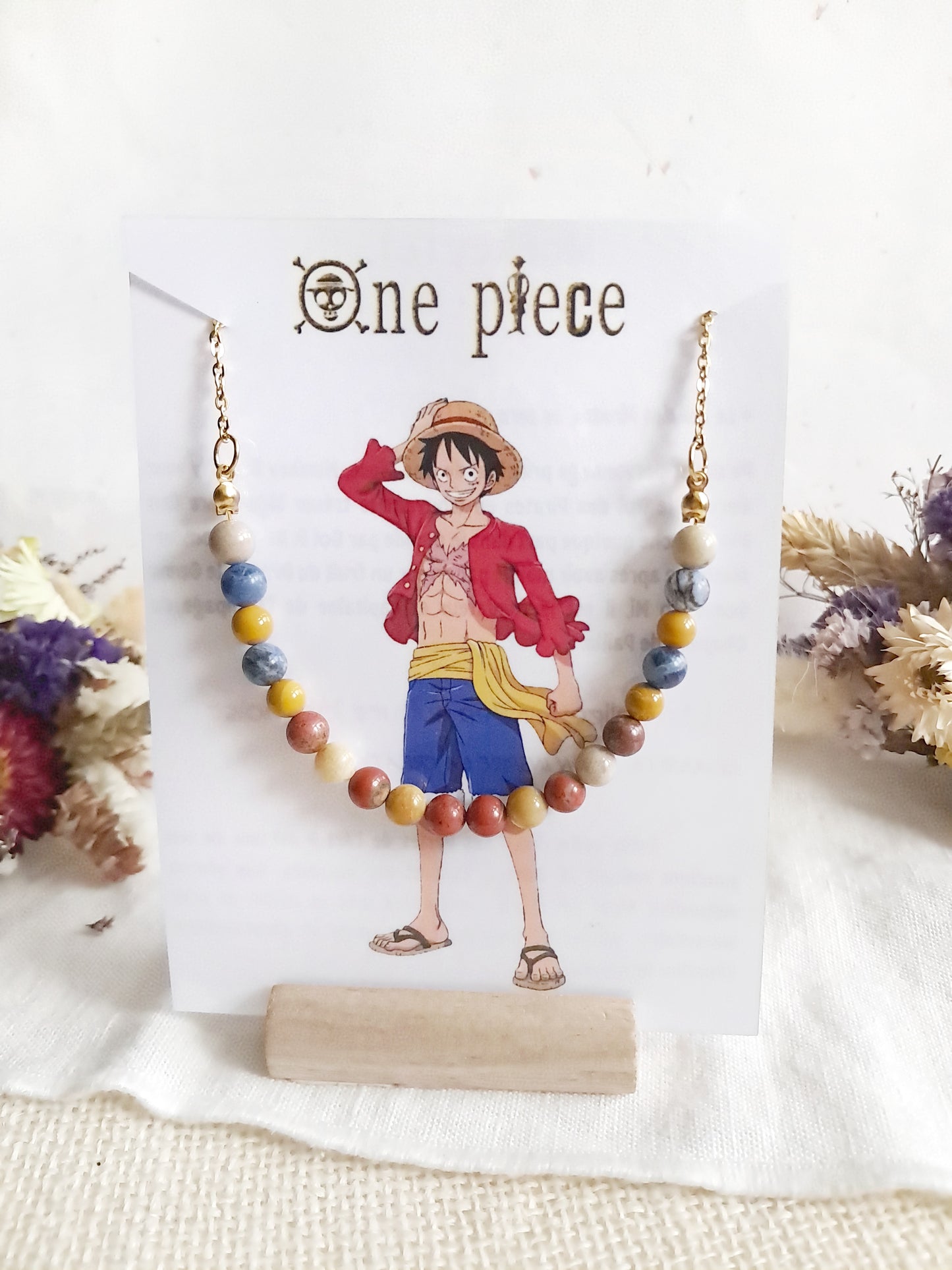 Collier Monkey D.Luffy en acier inoxydable et pierres naturelles