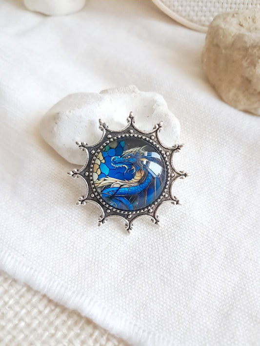 Broche dragon bleu style gothique médiéval